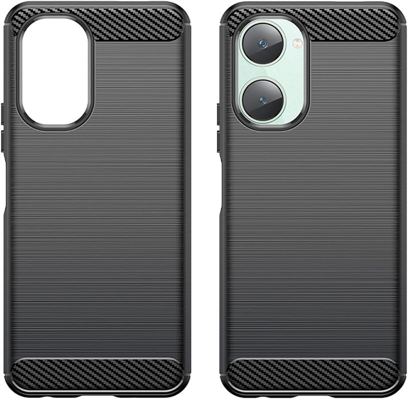 Image of NPRC Hybrid Ultra Slim Protective Case TPU Non-Slip Carbon Fiber Texture Shockproof Case Cover for Vivo Y03 - Black