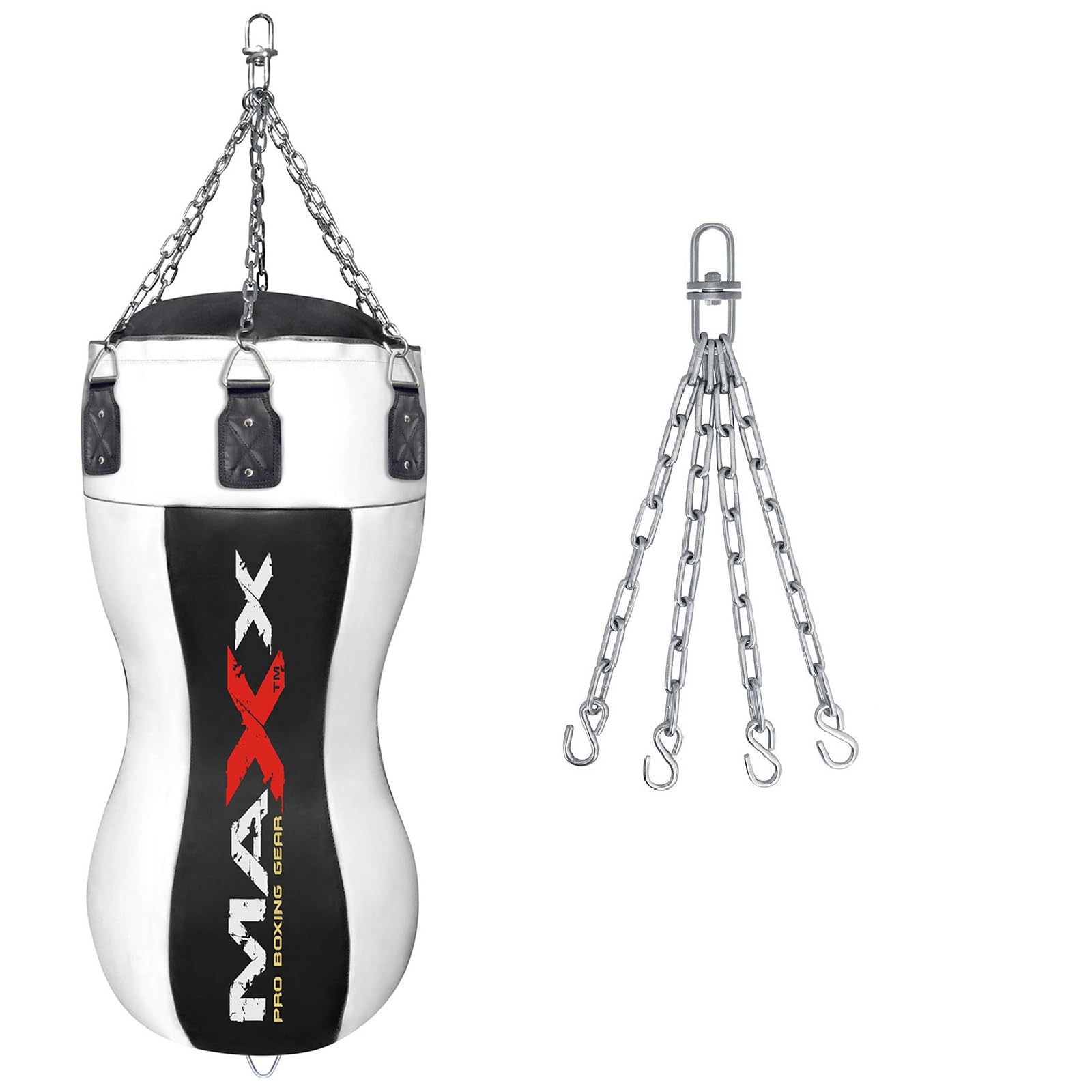 Maxx Black & White Body Bag Punching Bags Set - Leather Body Bag & Uppercut Angle Punch Bag Set - Heavy Filled Bags with Free Chain for Boxing, MMA & Fitness Training