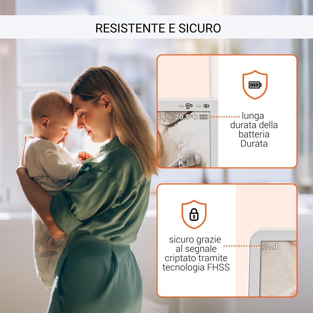 Gigaset BABY 500 Video – Videocamera con trasmissione video HD –Tecnologia FHSS sicura–Schermo LCD IPS da 5"-lunga durata della batteria-modalità visione notturna,Cream White/Bronze[Versione Italiana]