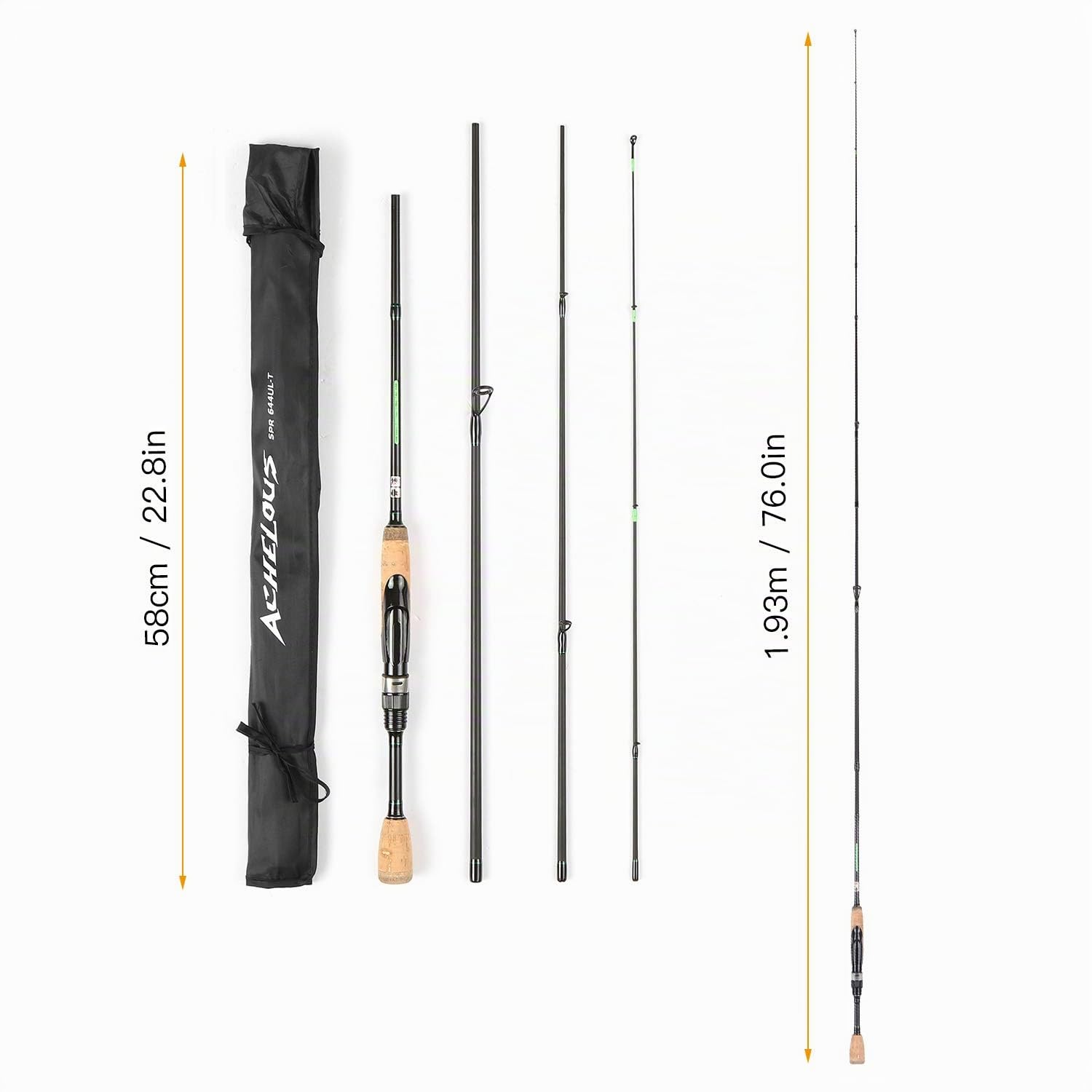 Canna da Pesca da Viaggio Portatile Canna da Pesca Leggera in Fibra di Carbonio 4 Pezzi,Canna da Pesca da Viaggio