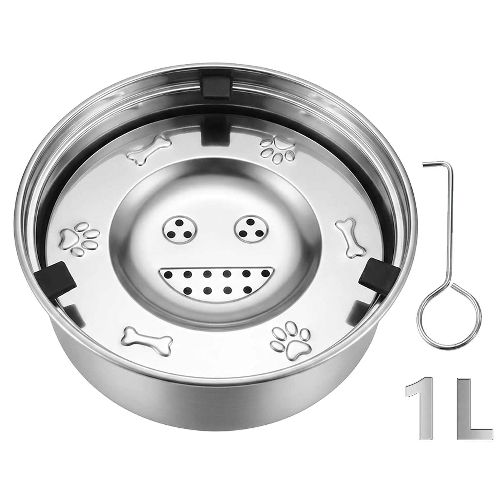 1L/34oz Stainless Steel No-Spill Dog Water Bowl, Floating Disk Slow Drinking Design, Non-Slip Water Feeder Dispenser, for Small Dogs, Travel, Car Home