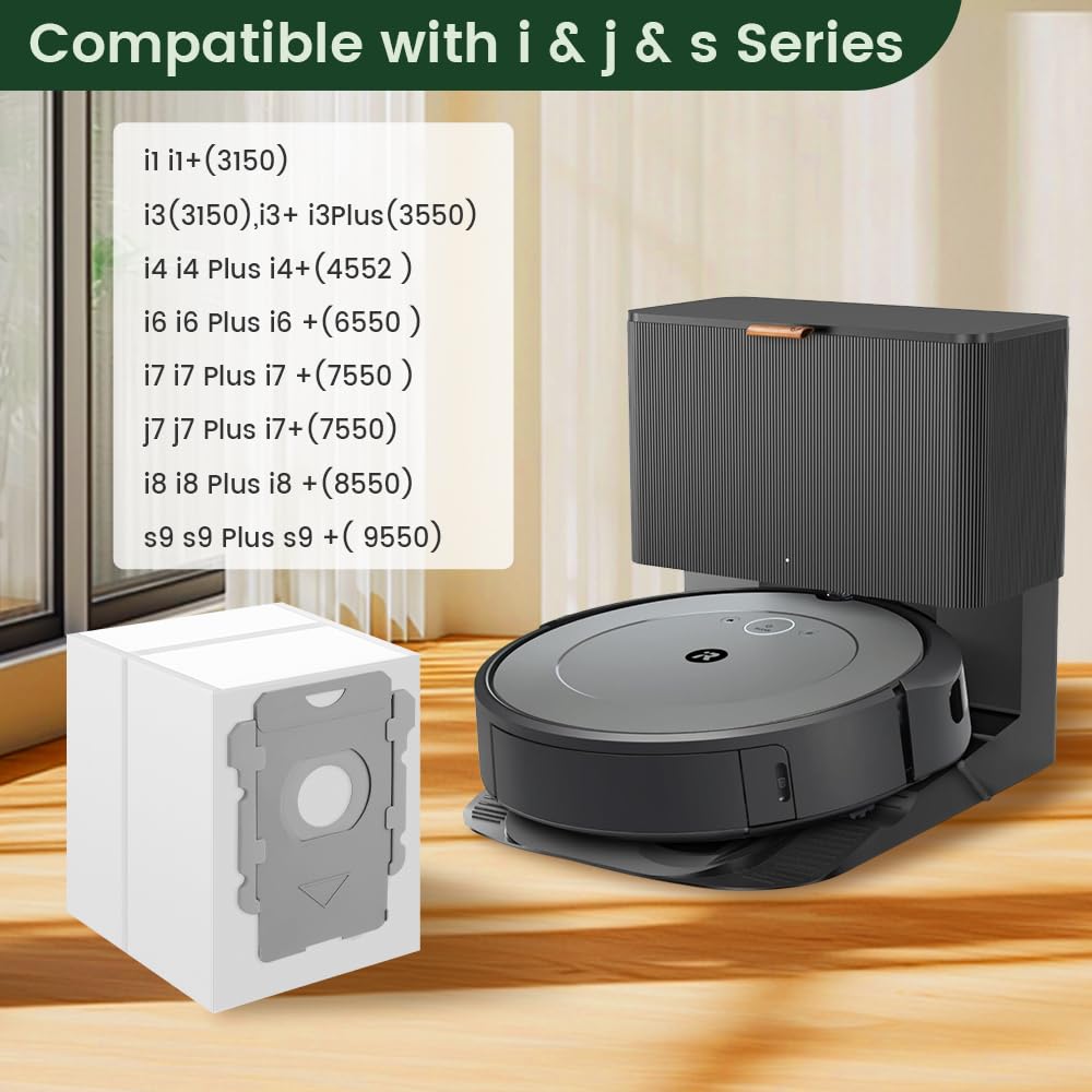 12 Pk Roomba Replacement Parts Vacuum Bags, Compatible with Irobot Roomba j7 j9 i3 i7 s9 i4 i8 j8 i6 i5 j6 i3+ i1+ i4+ i6+ i8+ j7+ s9+ Plus, Dirt Disposal Bag, Disposable Filter Dust Combo Accessories