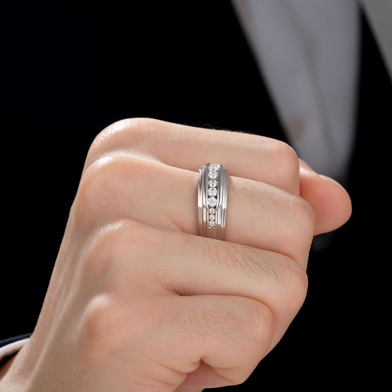 Moissanite Mens Wedding Band D Color VVS1 925 Sterling Silver Engagement Rings Pave Round Eternity Promise Ring Size 7-13 - Image 7