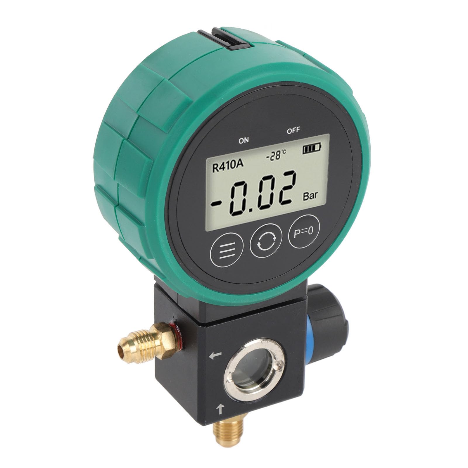 Greensen Manómetro de Presión de Refrigerante Juego de Manómetro de Colector de CA Digital de 0 a 5 MPa con Válvula de Bola 4 Unidades de Presión 9 Refrigerantes para Aire Acondicionado Recarga