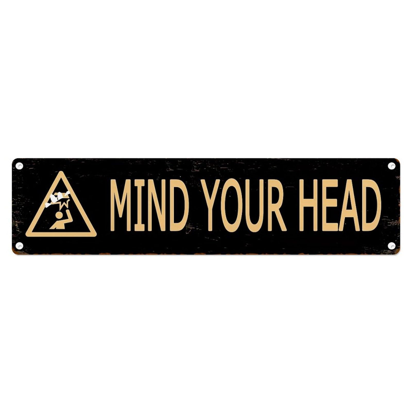 Jdyansheng Vintage Mind Your Head Warning Sign Tin Sign Metal Poster Metal Signs For Home Man Cave Bar Cafe Kitchen Laundry Room Wall Decorations 4X16 Inches