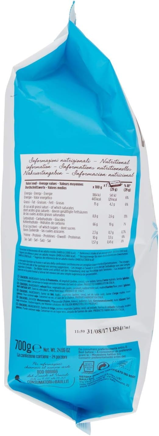 Doria Doriano Crackers a basso contenuto di sale, sin granos de sal, galletas saladas, 12 x 700 g + polpa italiana gourmet 400 g