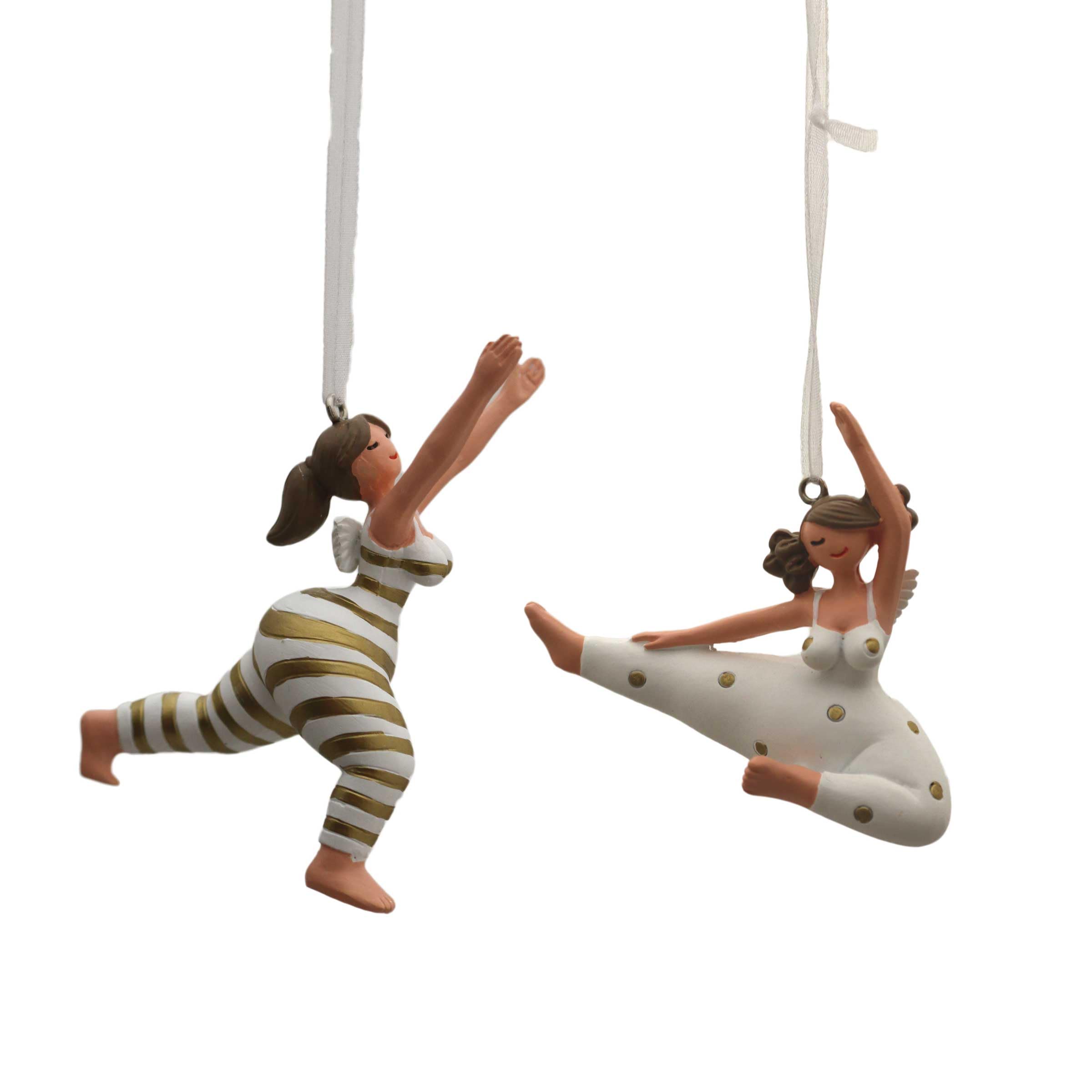 Yoga Engel Hänger Set (2 Stück) – Deko-Anhänger in Yoga-Posen | Handbemalte Wohn- & Weihnachtsdeko, Fenster- & Baumschmuck