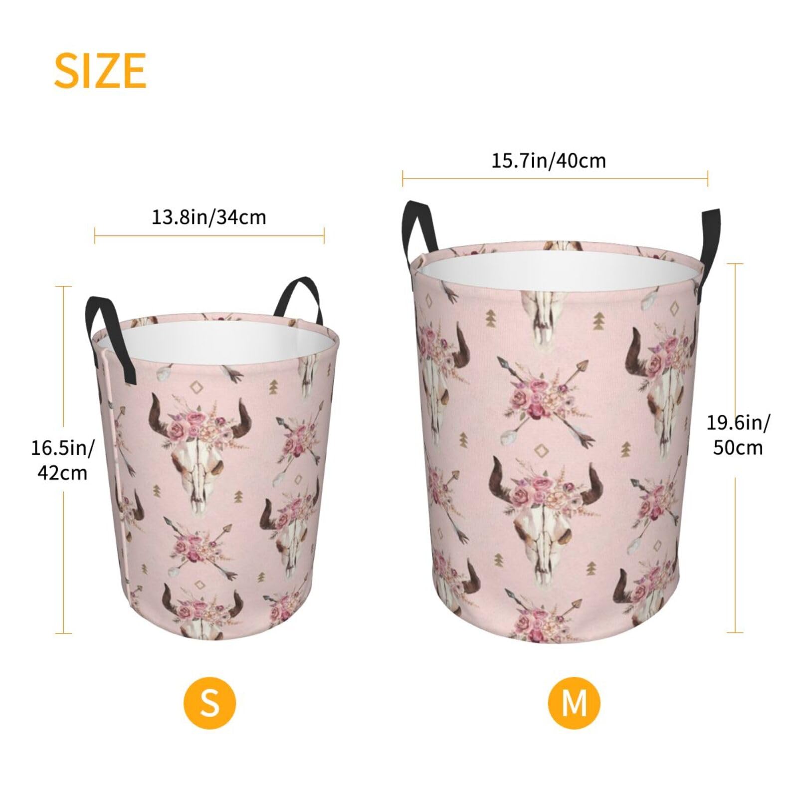 Cesto Portabiancheria Western Vintage - Motivo Floreale E Teschio Di Toro, Impermeabile, Pieghevole, 45L - Per Bagno, Camera Da Letto