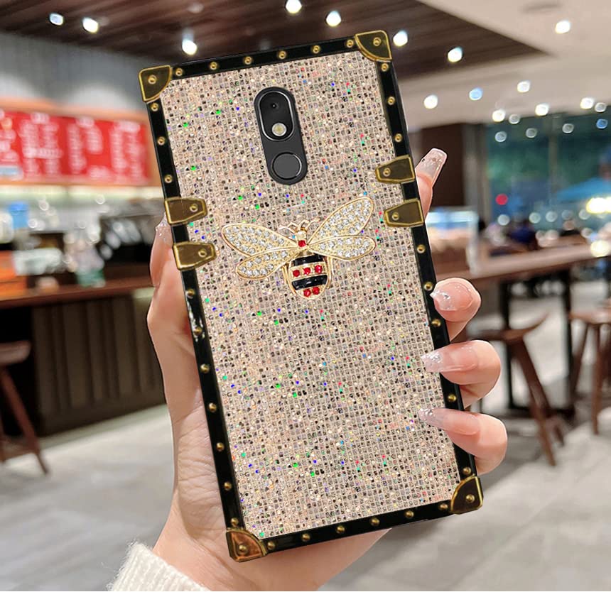 for LG Stylo 5 Bling Case for Women Girls Luxury Box Design Cute Glitter Bling Gold Soft Trunk Cover Phone Skin for LG Stylo 5,White