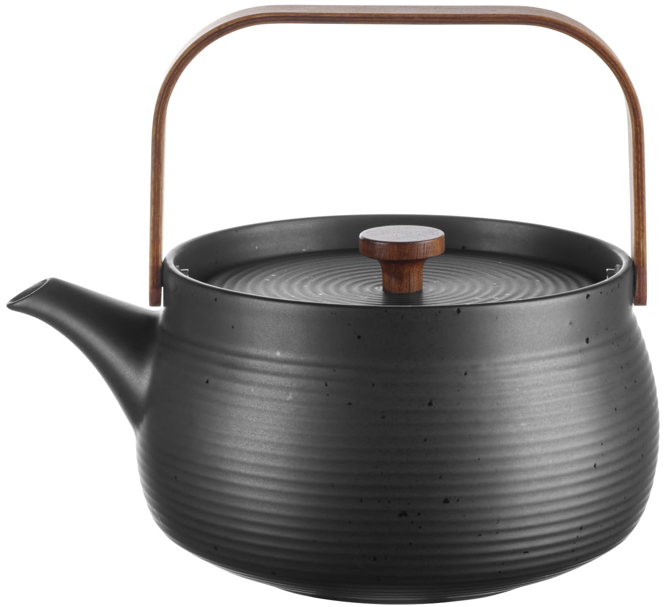 ASA Selection Teekanne Previe L mit Holzgriff – Schwarz, Porzellan, mattes Finish