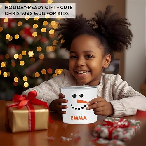 Miniatura 7 de Andaz Press Taza de café personalizada de acero inoxidable con chocolate caliente de Navidad para niños, 11 onzas, muñeco de nieve con nariz de
