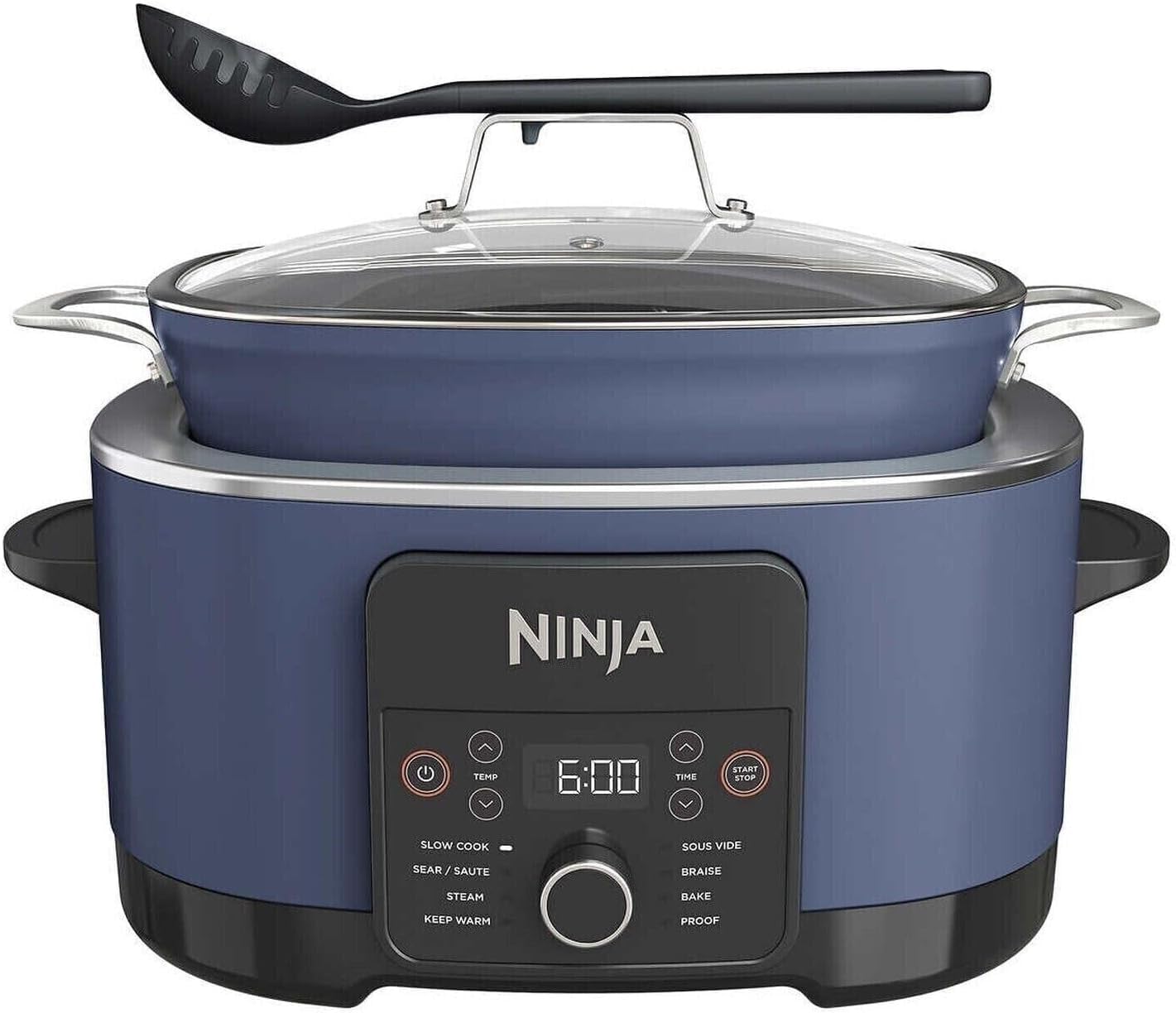 Ninja Foodi PossibleCooker PRO multicooker 8 w 1, garnek do gotowania na parze, szklana pokrywka, zintegrowana łyżka, nieprzywierająca, nadaje się do piekarnika do 260°C, granatowa