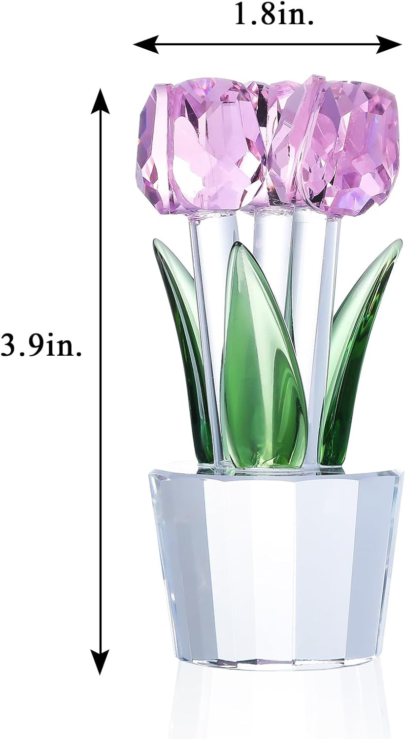 Movdyka Tulips Glass Flowers Figurines Crystal Decor Collectible Crystal Pink Flowers Bouquet Ornaments Mothers Day Tulip Gifts for Mom Women on Anniversary Wedding Christmas Valentines - Image 7