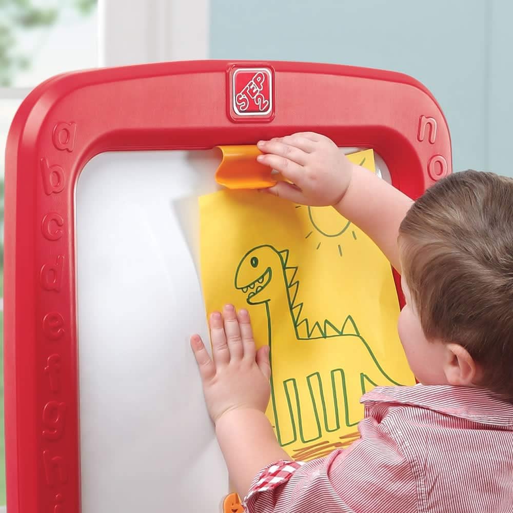Red and Beige Freestanding Toddler Magnetic Chalkboard Easel