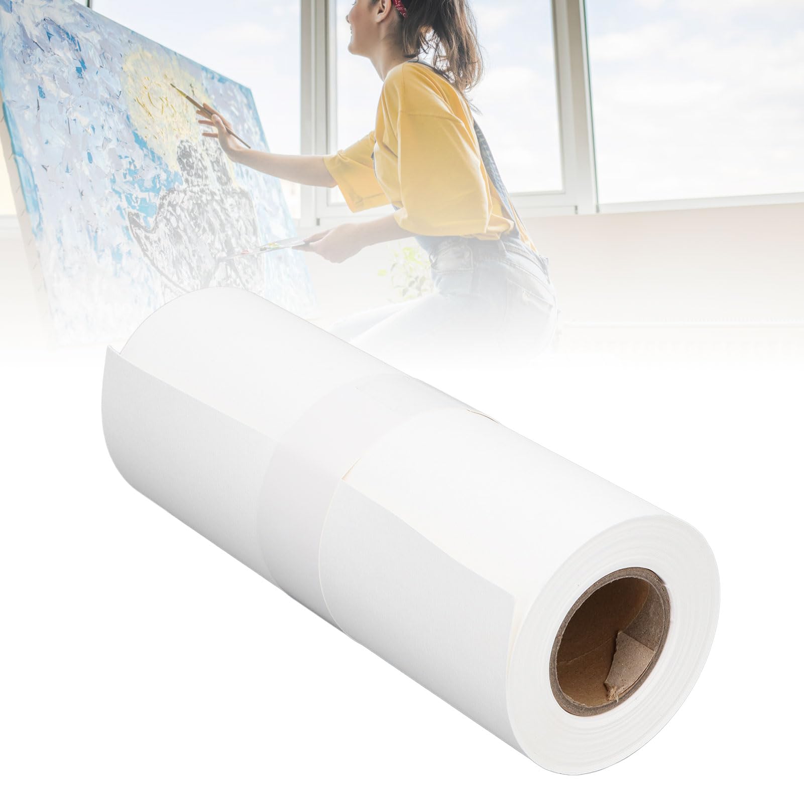 Rollo de Papel de Acuarela, Rollo de Papel de Algodón de 32.81 Pies y 10 M de Longitud, Papel Artístico con Arcos para Tinta Gouache Acrílica, Papel Artístico Lavable Semialgodón