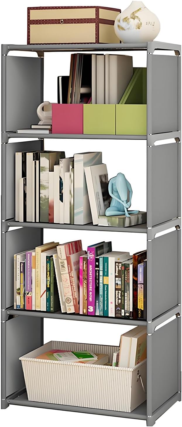 TARSHYRY 5 Tiers Bookshelf, Customizable Shelving Unit, Easy Assembly for Bedroom Living Room Office, Grey, 125 x 41 x 27cm, Storage Rack (5 Tier Single Row)