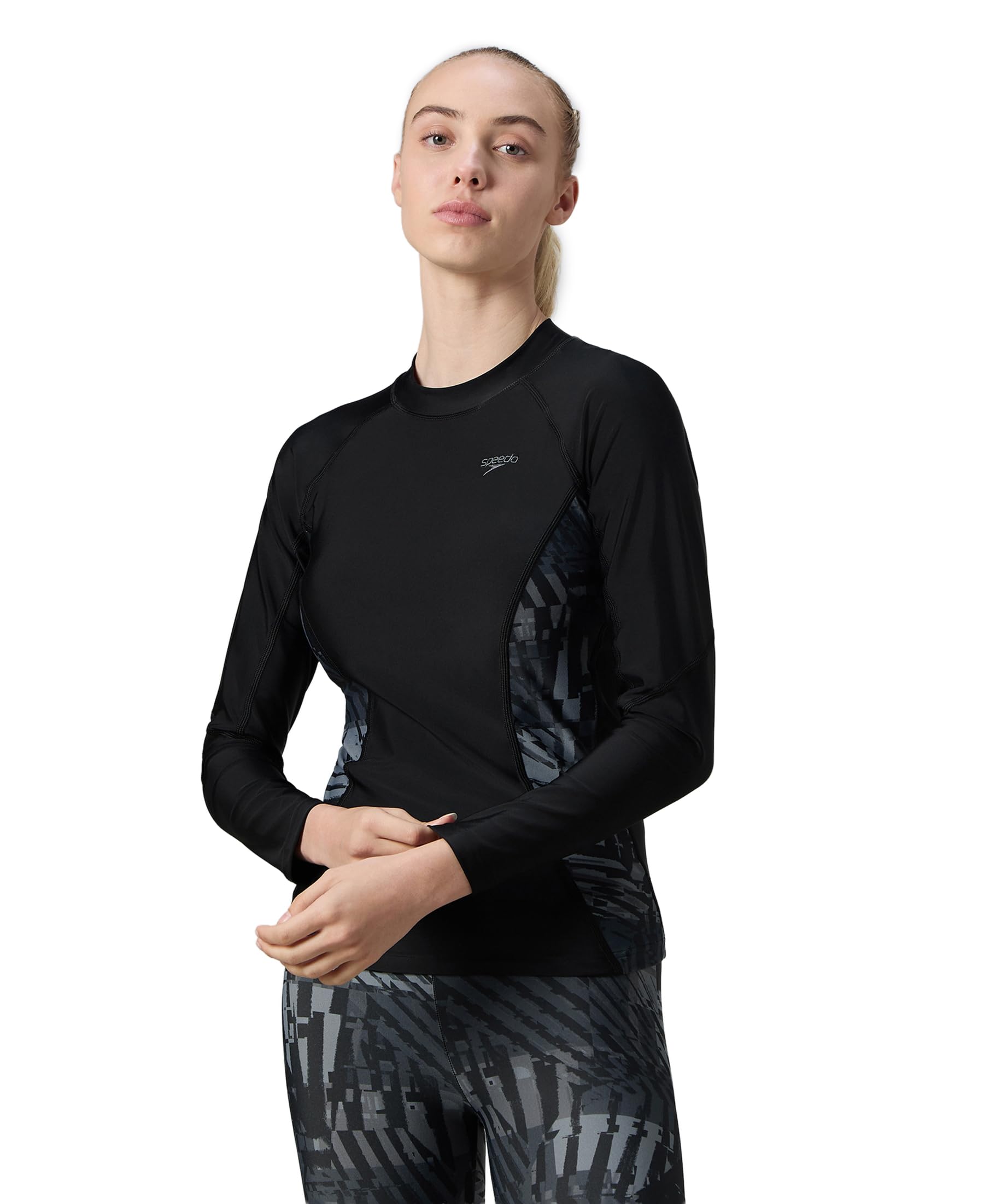 Women's Hyperboom Splice Print Long Sleeve Suntop - True Navy, Hapuna Blue & Diva-image-11