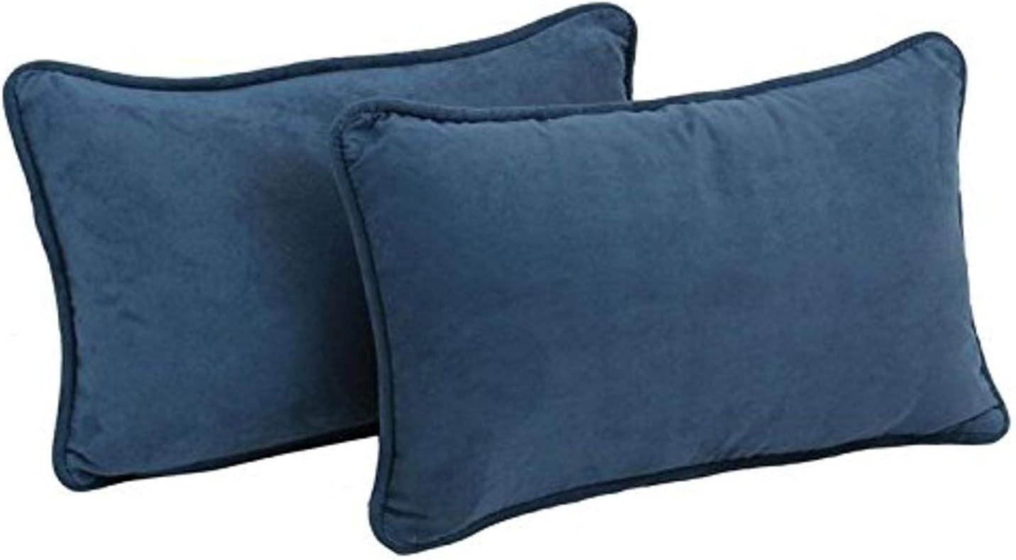 Blazing Needles Corded Solid Microsuede Rectangular Throw Pillows with Inserts (Set of 2), 20" by 12", Indigo