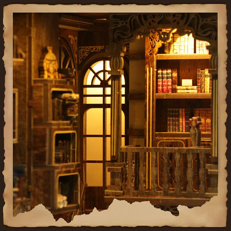 Book Nook mit LED-Licht – 3D-Puzzles für Erwachsene, DIY-Miniaturhaus-Set, kreative 3D-Buchstütze, Bücherregal-Dekor, perfekte Puppenhaus-Buchecke – Book Nook Ancient