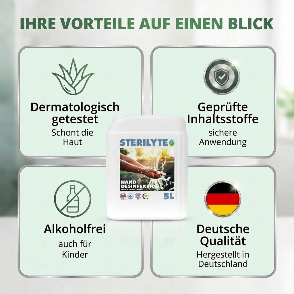 HD Deluxe Händedesinfektion alkoholfrei 5L neutral – Hautschonendes Desinfektionsmittel für Hände im Nachfüllkanister – dermatologisch getestet, BAuA N-120249, EN 1499 & EN 1500 geprüft