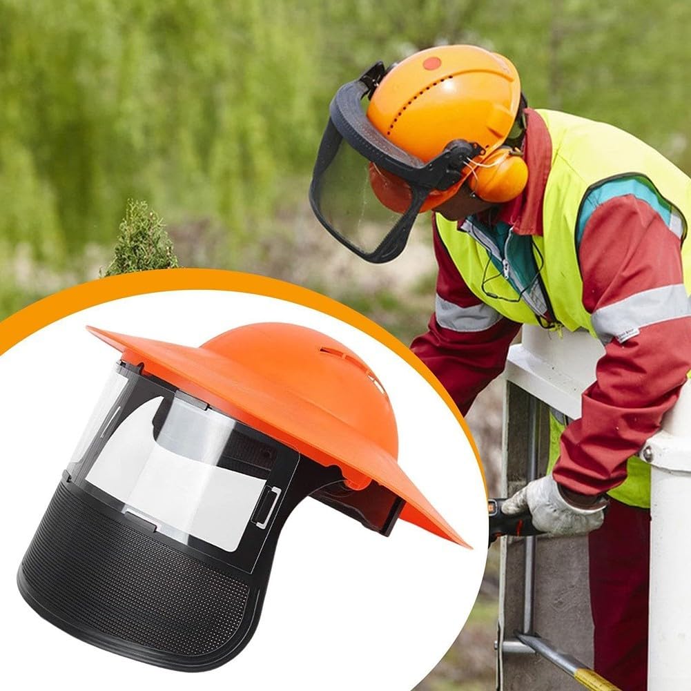 Visiera di sicurezza in rete anti-appannamento per falciatura del prato per lavori con motosega, fascia regolabile, materiale PP PVC, diametro 35 cm (C)