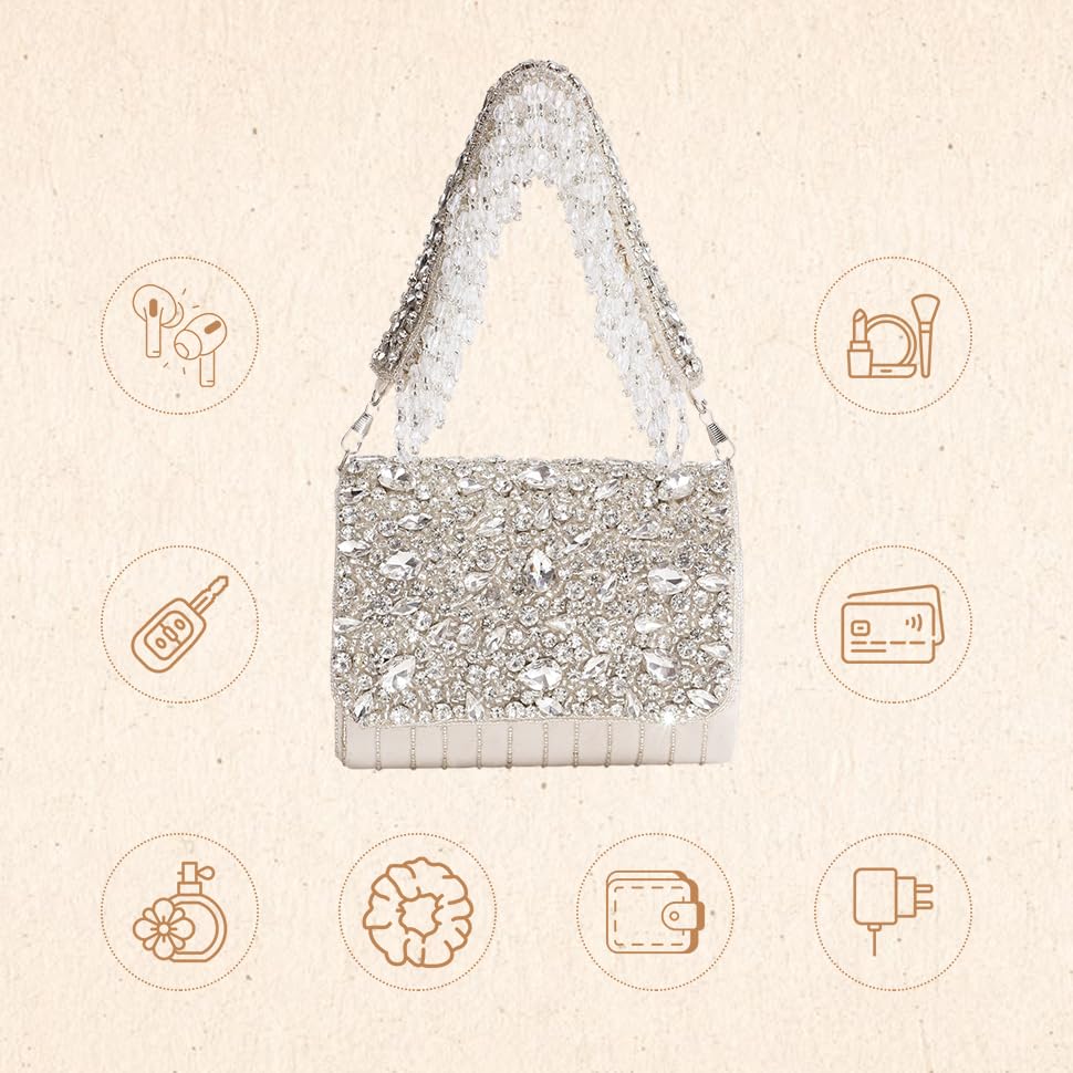 Image of THE TAN CLAN Grace Beige Flap Over Clutches for women Bag for Women- Elegant Evening Handbag, Stylish Purse, Perfect for Parties, and Special Occasions