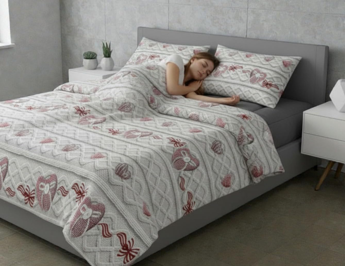 L'Emporio Casa Set Lenzuola Completo Matrimoniale di Cotone 100% Morbidissime Eleganti - Varie Fantasie (Cuori Fiocco)