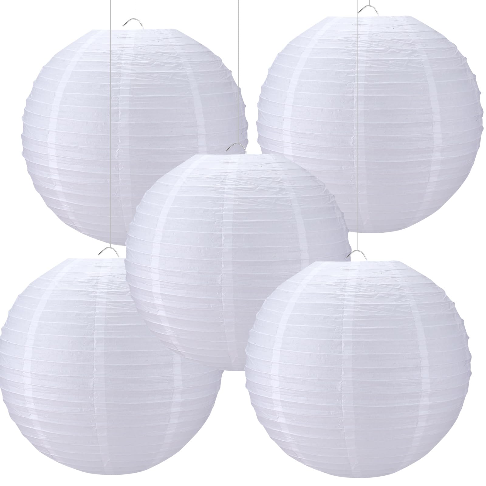 5 Pcs 20 Inch White Paper Lanterns Large Chinese Moon Paper Round Lamp Japanese Hanging Lantern for Wedding Bridal Shower Decoration Anniversary Birthday Party Supplies