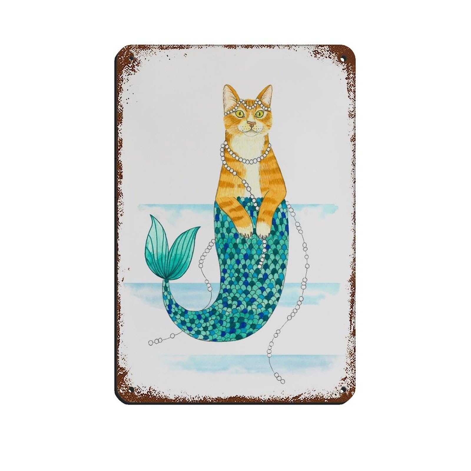 Lxwnze 20L X 30W Cm Purrmaid Cat Poster Tin Sign Vintage Metal Pub Club Cafe Bar Home Wall Art Decoration Poster Retro 8X12inch(20X30cm)