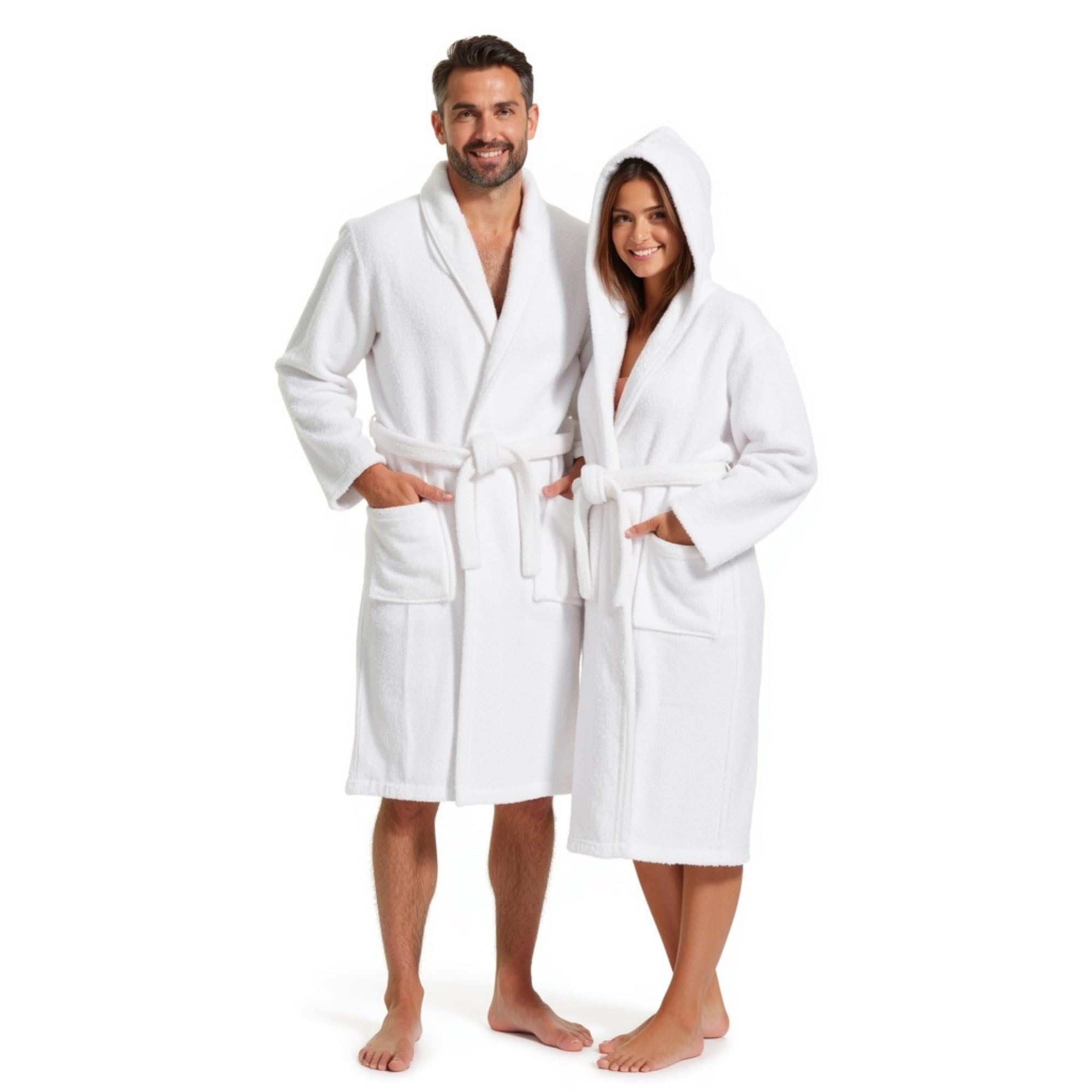 BOSKIMO Unisex Hooded Bathrobe 100% Oeko-Tex Cotton - Robe for Men and Women - American Terry 420gsm - Soft and Highly Absorbent, white, XL