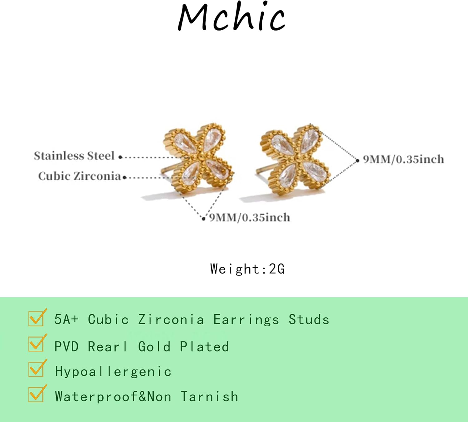 Mchic Cubic Zirconia Earrings for Women Trendy: 18k Gold/Silver Plated Hypoallergenic CZ Stud Earrings for Women Dainty Tiny Diamond Studs Minimalist Simple Earring for Earlobe Piercing Gold Jewelry - Image 6