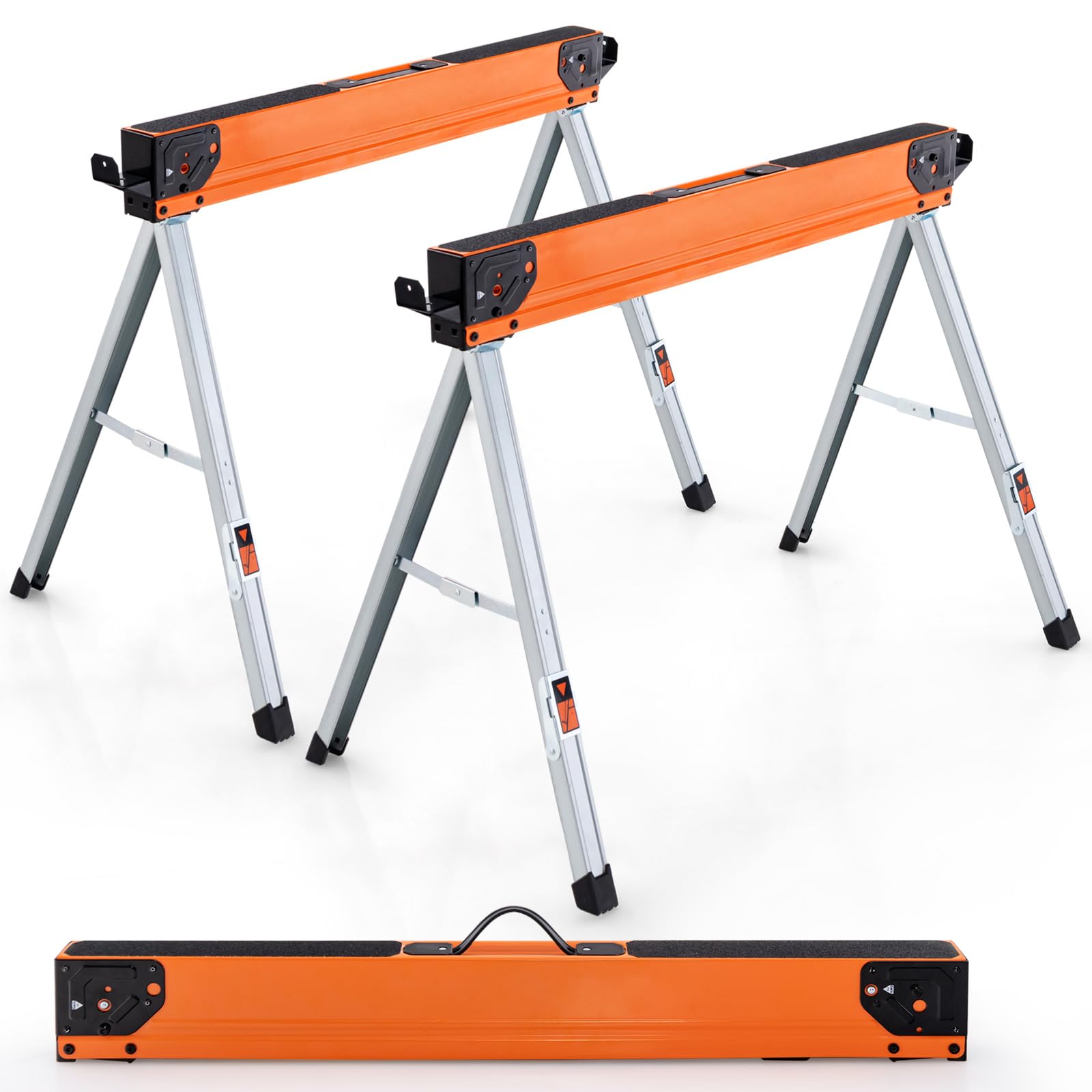 TANGZON Folding Saw Horses 2 Pack, Heavy Duty Metal Trestle Stands