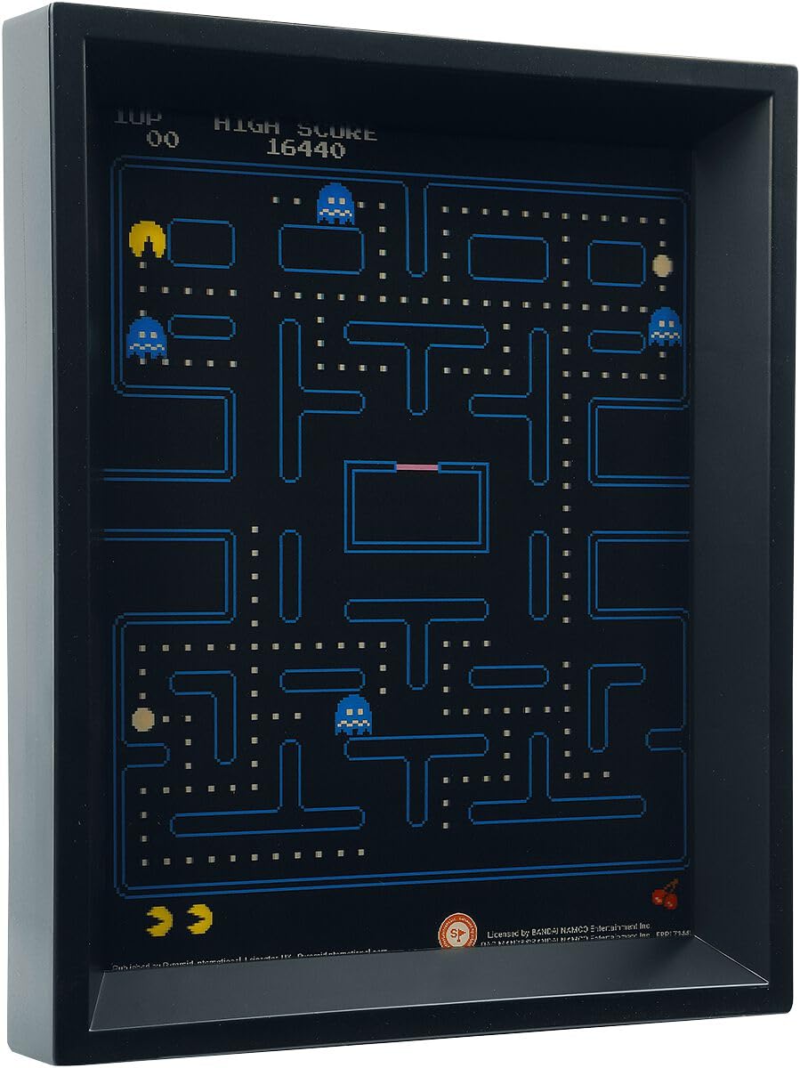 Pyramid International Black Pac-Man 3D Lenticular Poster In Box Frame (Maze Design) 25Cm X 20Cm X 1.5Cm - Official Merchandise