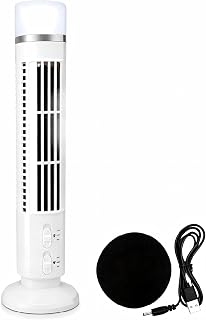 Leise Turmventilator, USB MiniVentilator Säulenventilator mit Licht Einstellbar Mobiler Lüfter Batteriebetrieb für Zuhause Schlafzimmer Büro (Weiß)