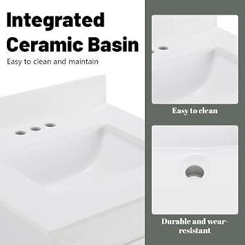 White Bathroom Vanity Set with Sink 24 Inch, Farmhouse Storage Cabinet with 2 Drawers and Sliding Barn Doors, Freestanding Bathroom Sink Vanity, MDF+Metal, White