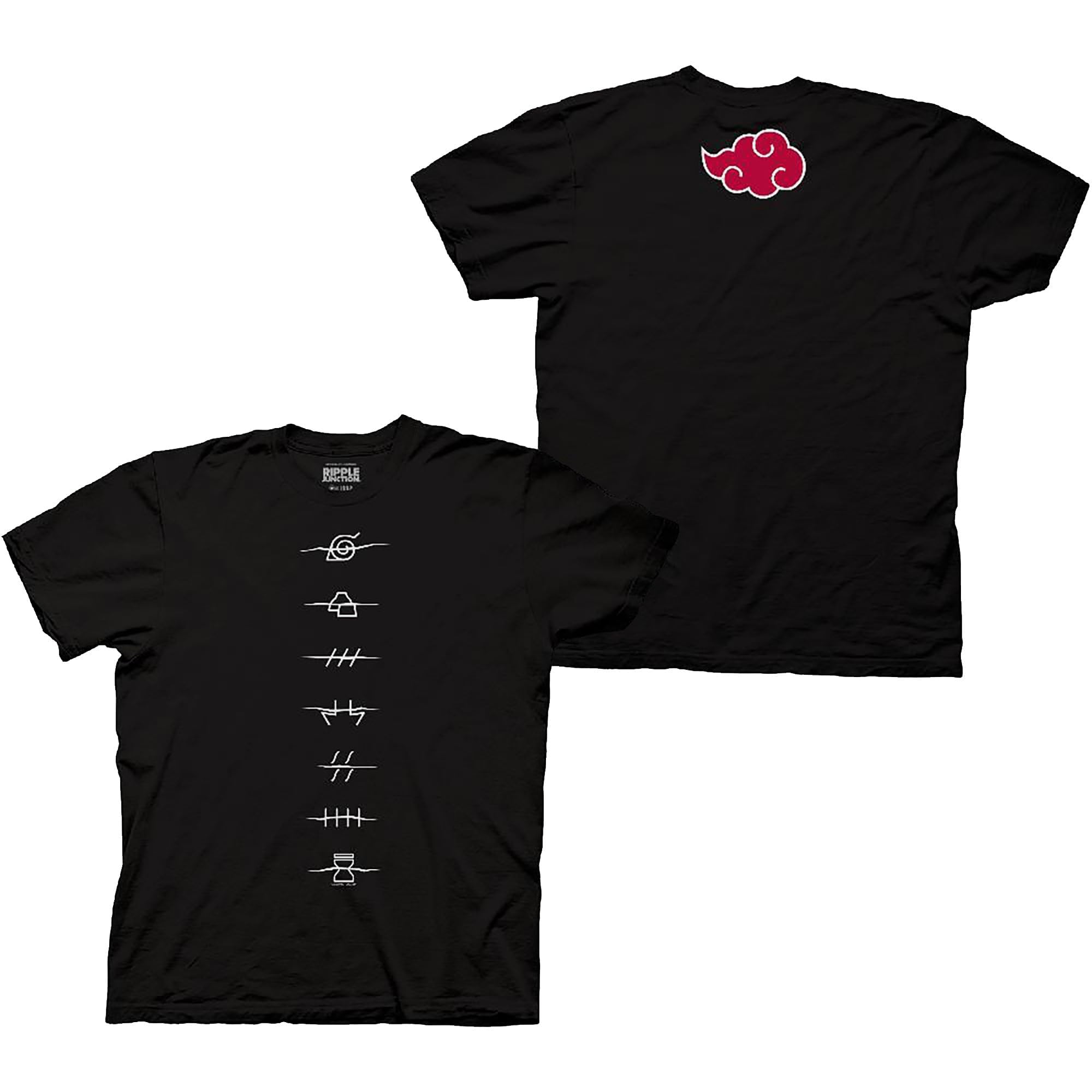 Ripple Junction Naruto Shippuden Men's T-Shirt Anti-Village Symbols Akatsuki Red Cloud Front & Back Anime Officially Licensed
