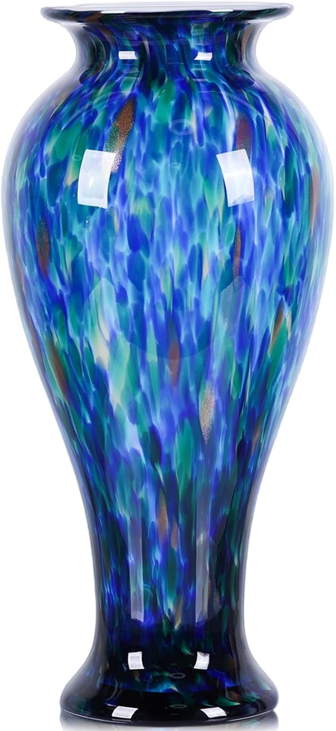 XMGZQ 20" Tall Glass Vases for Floor,Large Hand Blown Sea Glass Flowers Vase for Centerpieces,Jarrones Grandes para Sala Elegantes,for Bookshelf,Bathroom,Countertop,Indoor Office Desktop (Blue Green)