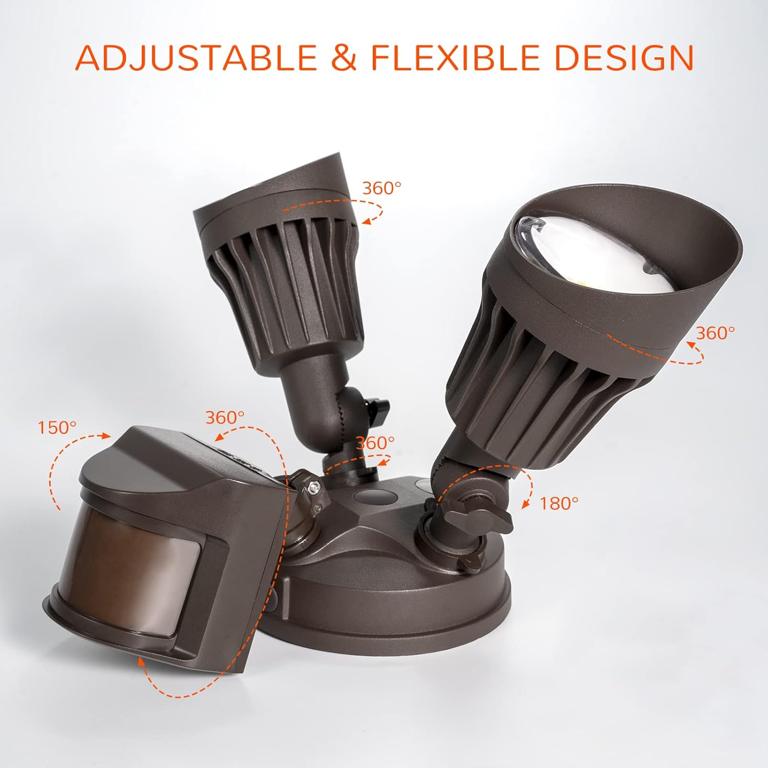 JJC 3CCT Selectable LED Security Flood Light Outdoor Motion Sensor, 3000LM 27.5W (120W Equiv.) 3000K/4000K/5000K Adjustable Color Changing, IP65 Waterproof Brown