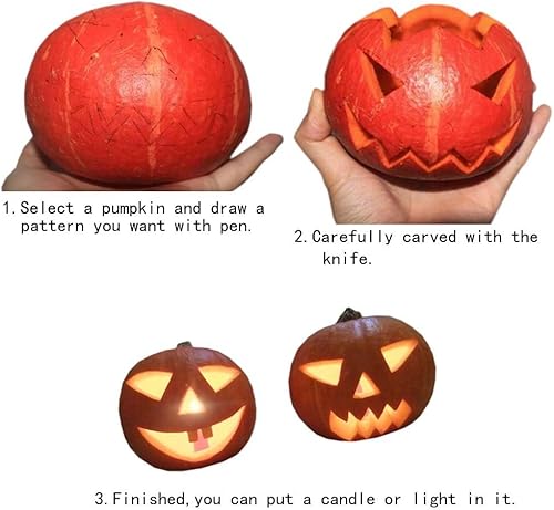 Miniatura 5 de QHZHANG Kit de tallado de calabaza para niños pequeños Halloween linterna cara patrón herramientas (naranja)