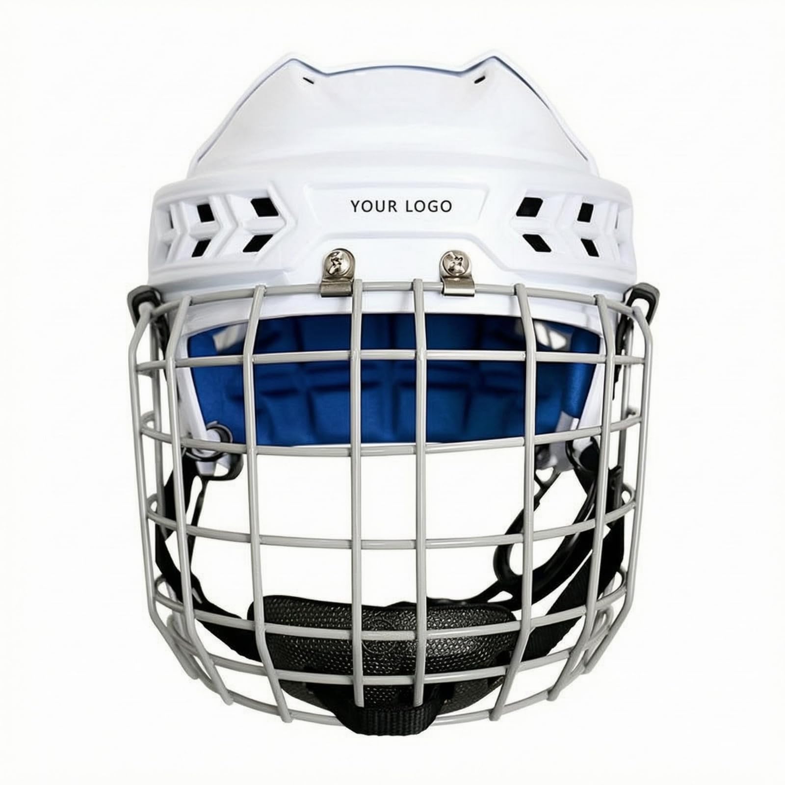 kowaku Casque Hockey Blanc Rembourrage Bleu Casque Hockey Grillagé Respirant Équipement Sportif pour Sports