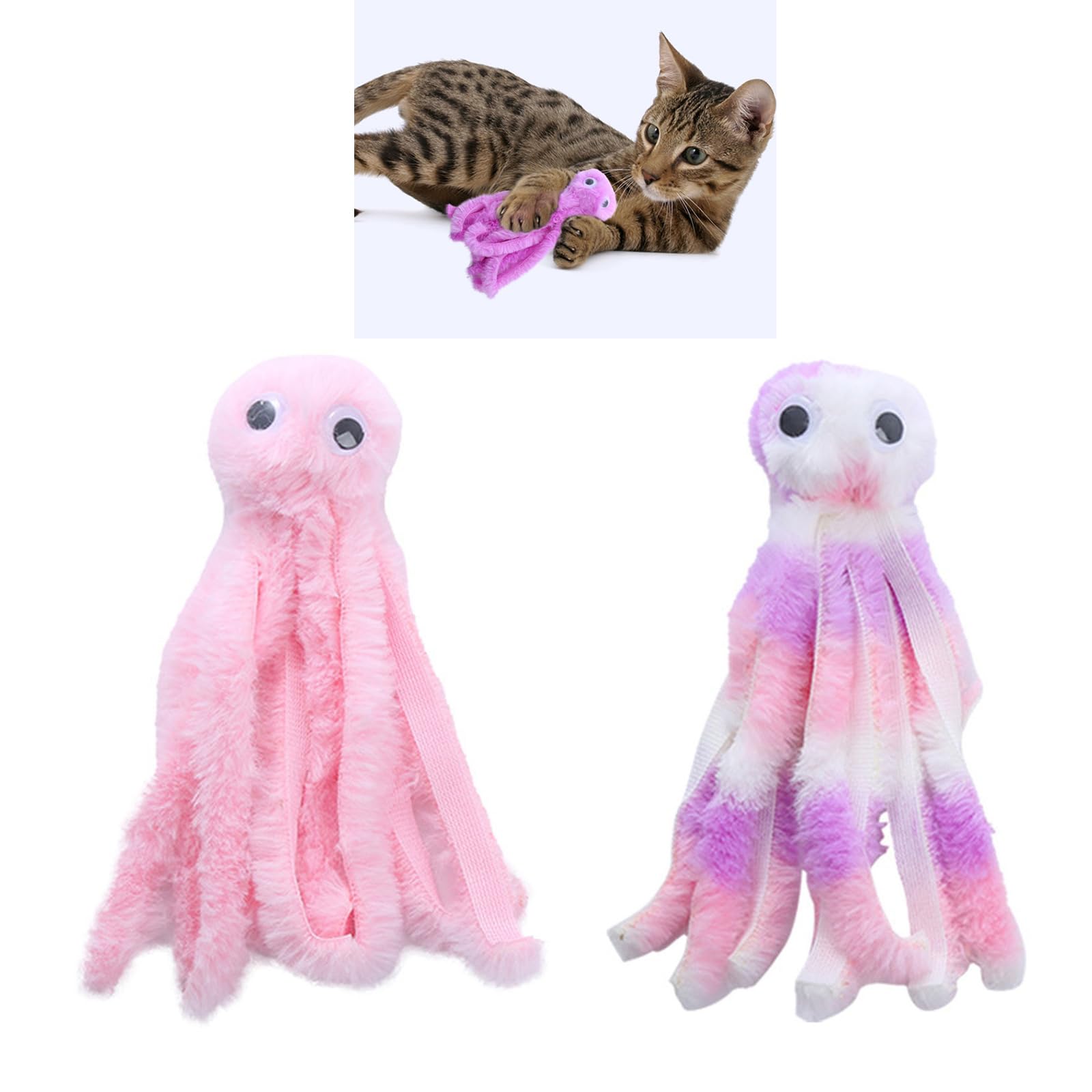 Mjaie Cat Activity Toy Plush Octopus Cute Teether Toy Kitten Chewing Molar Rod Interactive Pet Cat Biting Resistant Teaser Toy Pet Supplies, Pink