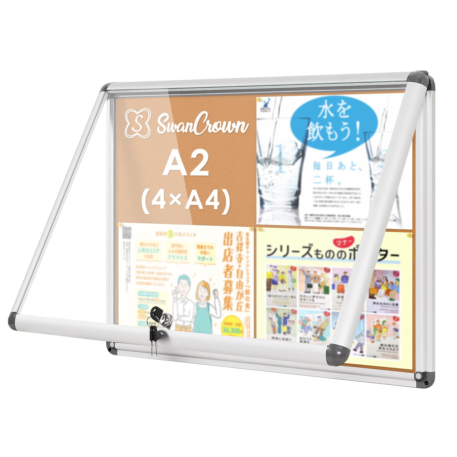 Swansea Outdoor Bulletin Board, Door Type Signing Board, Outdoor, Simple Lock, Tamper Prevention, Mounting Screws, 26.4 x 19.7 inches (670 x 500 mm)