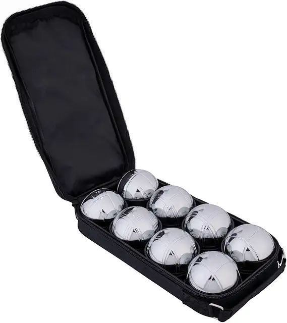Engelhart Petanque Set mit 8 Metall-Boules, Tasche & Distanzmesser - Outdoor-Spiel