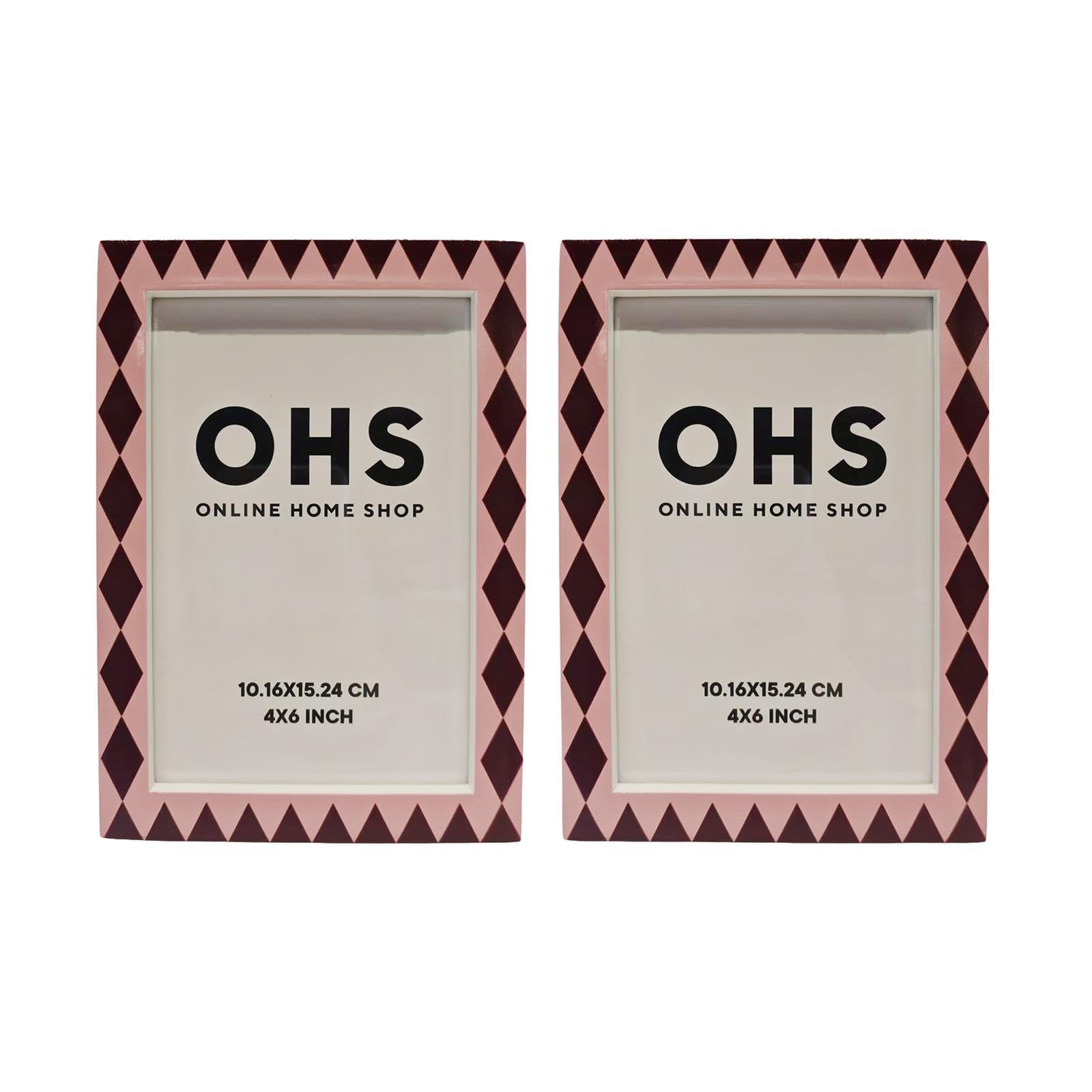 OHS 2 Pack Harlequin Picture Frames Wood 6x4 Photo Frame, Pink/Burgundy