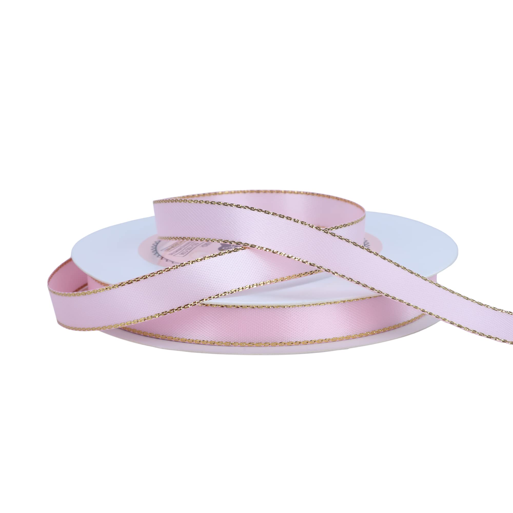 VATIN Double Faced Satin Ribbon 10mm Pink with Gold Edge 45m for Decoration Craft, Gift Wrappping Wedding Card Decoration - Image 3