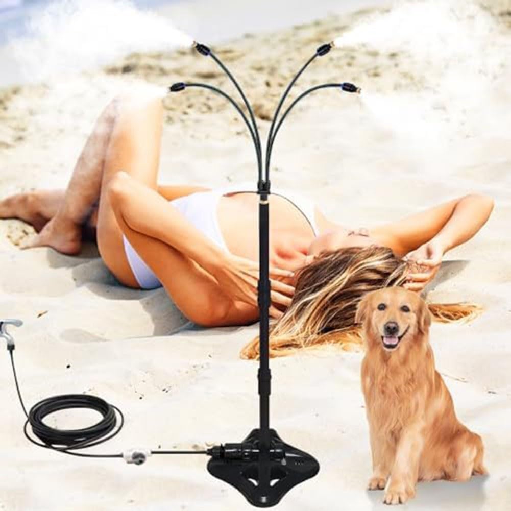 Brumisateurs pour terrasse extérieure, système de refroidissement par brumisation, kit de tuyau d'arrosage portable, hauteur et direction réglables pour jardin, piscine, bronzage cool pour enfants et