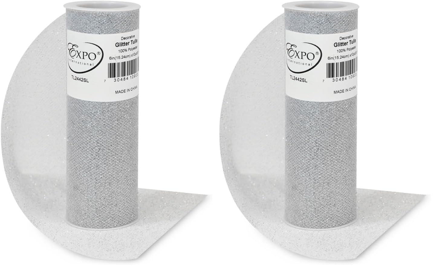 Expo International Decorative Glitter Spool of 6 Inch X 10 Yards Tulle, Silver (Pack of 2)