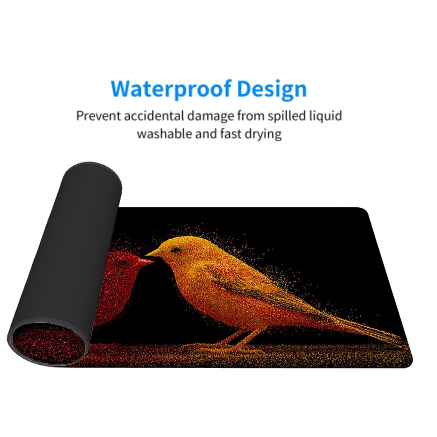 Czarna podkładka pod mysz pod mysz pod mysz do gier XXL 1400 x 600 x 3 mm podkładka pod mysz gumowa ptak duża podkładka pod rękę gracz akcesoria wodoodporne PC, do klawiatury laptopa w-2436
