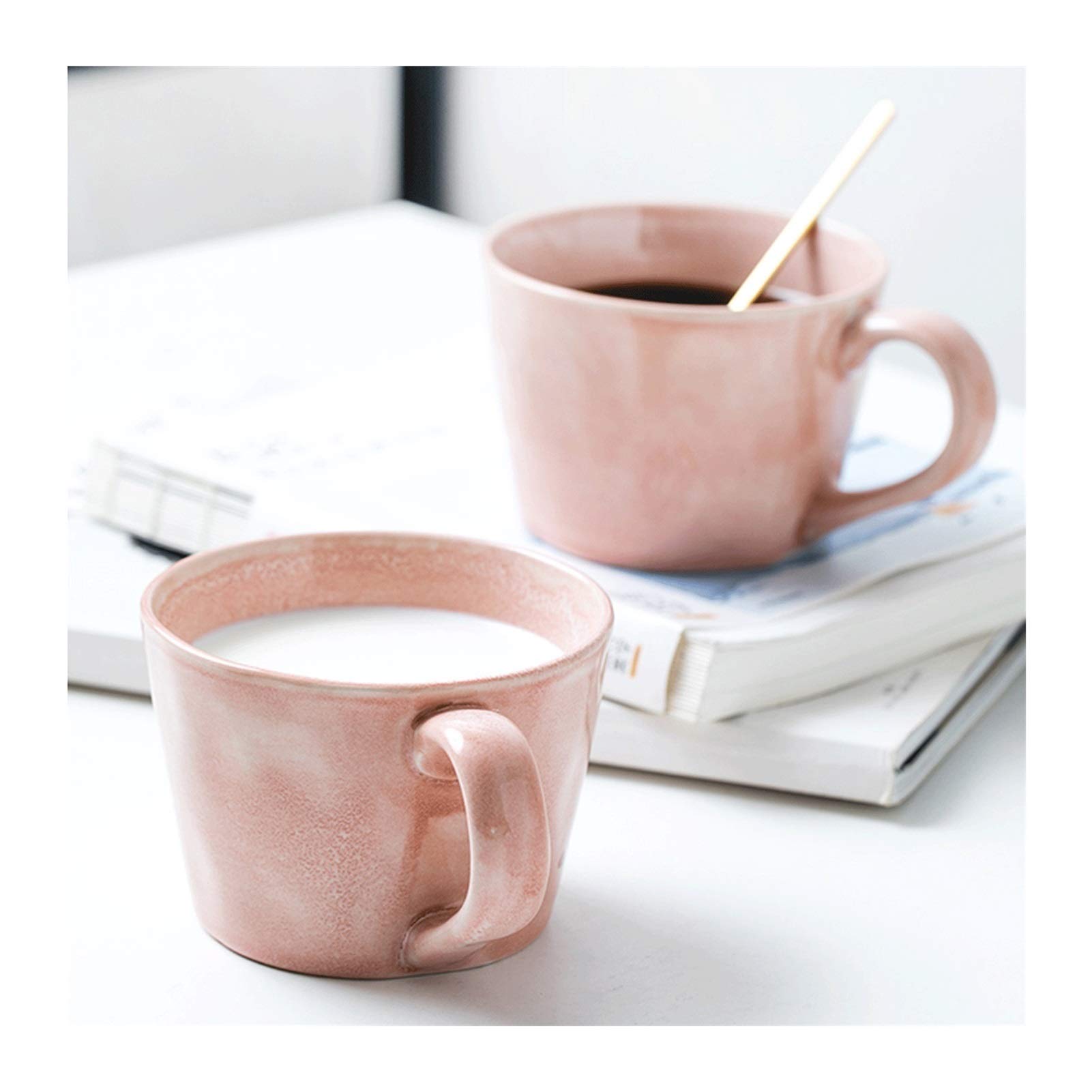 NZPOST Tazza da caffè Tazza Rosa Coppia Calibro Grande Manico ad Arco Tazza in Ceramica 350ml Tazza da caffè Ragazza Ufficio Quotidiano Tazza da tè per Uso Domestico Tazza da a