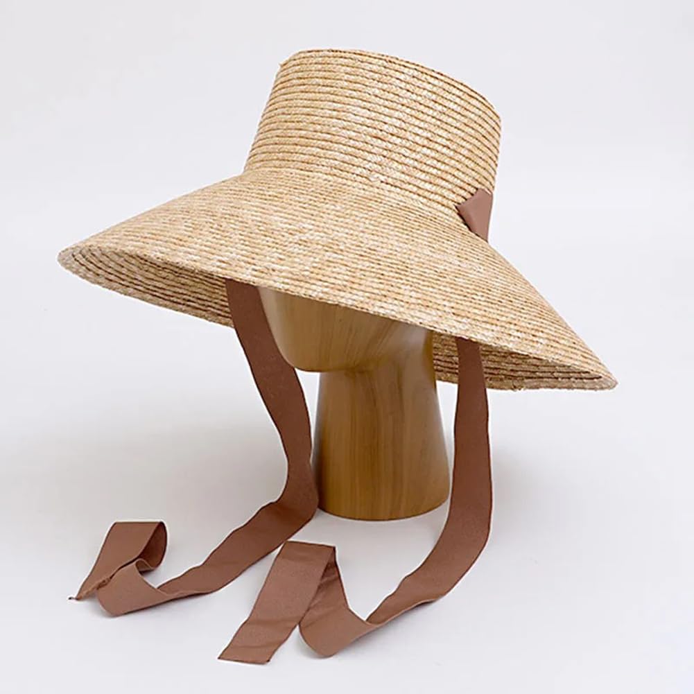 Gorra ancha de protección solar, sombrero de paja de verano para mujer para exteriores, natural